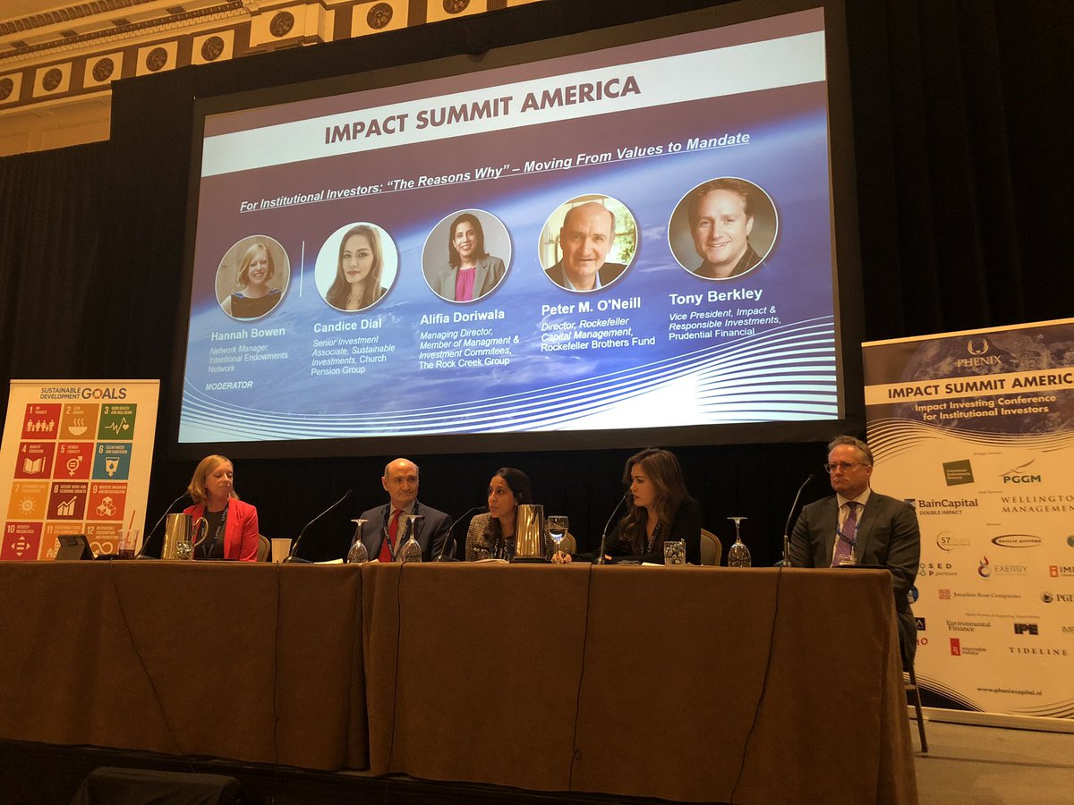 Up next our Investor Panel: Hannah Bowen (<a href="/IntentEndowment/">IntentionalEndowment</a>) is joined by Candice Dial (<a href="/ChurchPension/">Church Pension Group</a>), Alifia Doriwala (<a href="/RockCreekGroup/">RockCreek</a>, Peter O’Neill (<a href="/RockBrosFund/">RockBrosFund</a>) and Tony Berkley (<a href="/Prudential/">Prudential</a>) to dwell into The Reasons Why, Moving from Values to Mandate #ImpactSummitAmerica