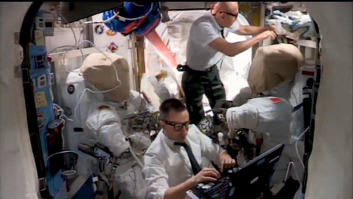 #Apollo12 launched on Nov. 14, 1969, beginning the second mission to land humans on the Moon. 50 years later, @AstroDrewMorgan & @Astro_Luca dressed as Apollo-era flight controllers while preparing for spacewalks to repair the Alpha Magnetic Spectrometer, starting Nov. 15, 2019.