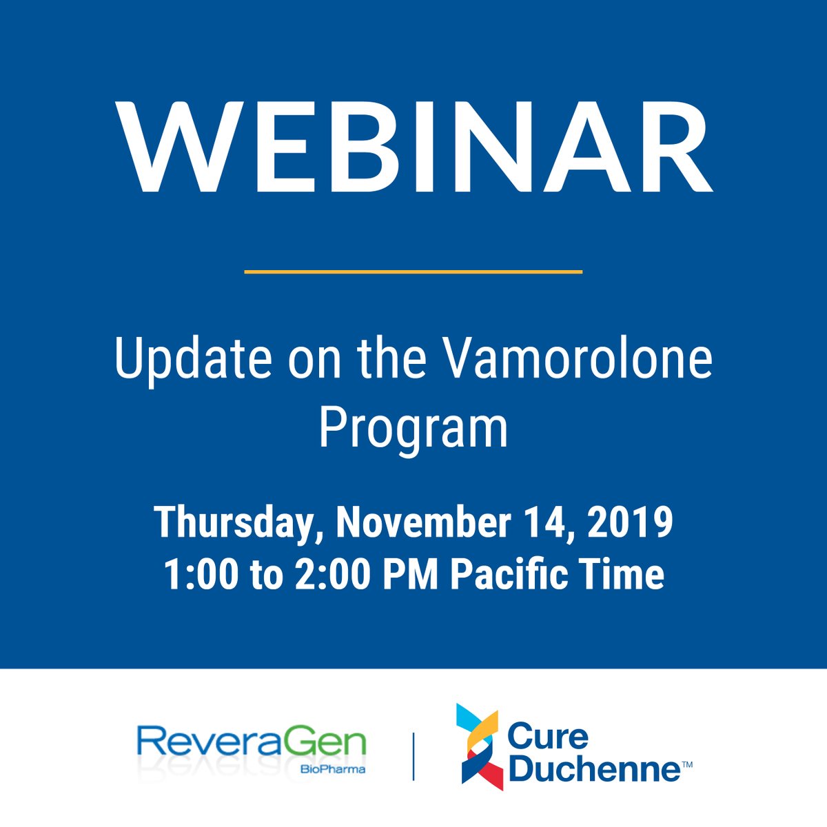 Don't miss today's webinar from <a href="/CureDuchenne/">CureDuchenne</a> and <a href="/ReveraGen/">ReveraGen BioPharma</a>  4 pm ET/1 pm PT.  Register here: bit.ly/2qS4AHB