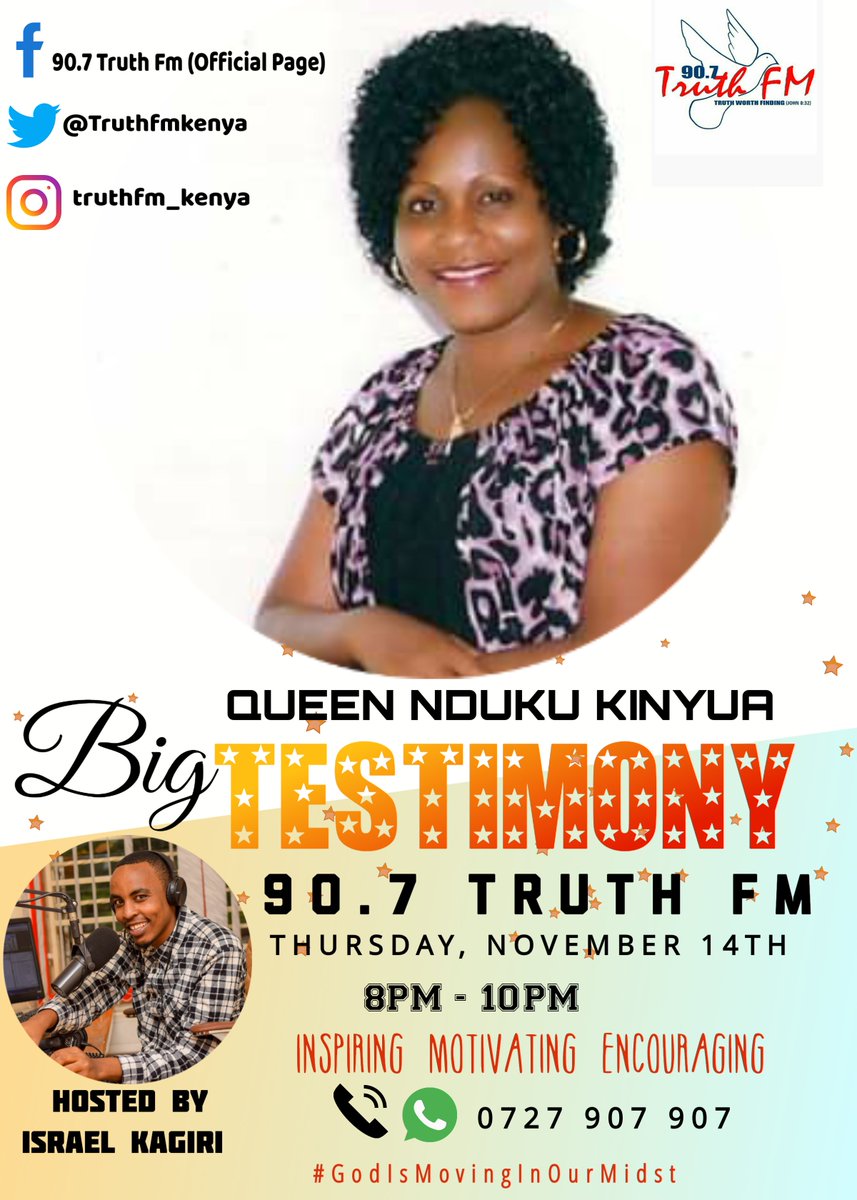 Truthfmkenya's tweet photo. Time for #TheBigTestimony on @Truthfmkenya with @Israel_Kagiri 8pm -10pm. Tune in! https://t.co/ZFPYgDXBp9