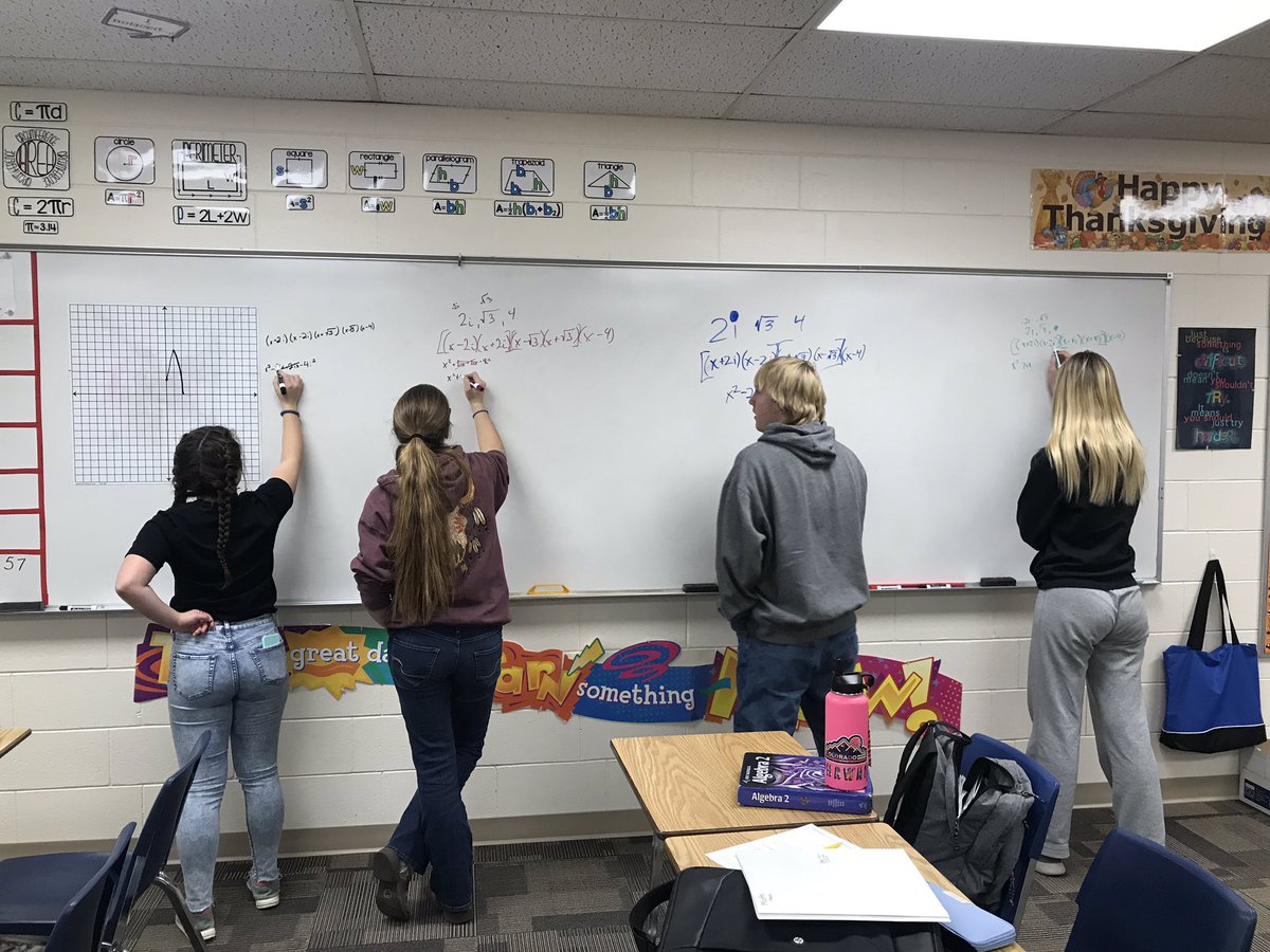 mathlunneborg's tweet photo. #Algebra2 students are writing polynomial equations with real and imaginary solutions. A lot of work, but so fun when the answer is correct! #BoardTime, #MilnorMath https://t.co/YDIbUSPiyn
