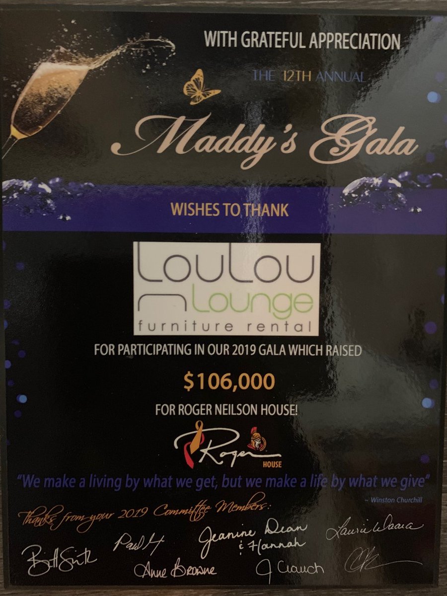 #TBT We feel so lucky to be able to sponsor amazing events in #Ottawa! Here's a special plaque we received in recognition of our sponsorship for the 12th annual Maddy's Gala to support the Roger Neilson House. #OttCity <a href="/CHEOhospital/">CHEO hospital</a> <a href="/Senators/">Ottawa Senators</a>