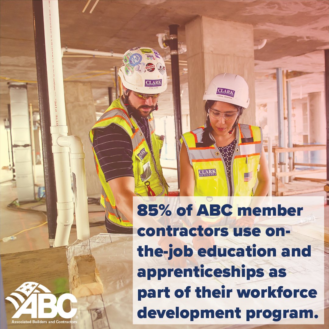 I_Am_A_Champion's tweet photo. On-the-job education and apprenticeships are a huge part of ABC’s workforce development program. In fact, it accounts for 8.3% of contractor members’ annual payroll. #NAW2019 #ABCMeritShopProud https://t.co/rqZlTf6hJn