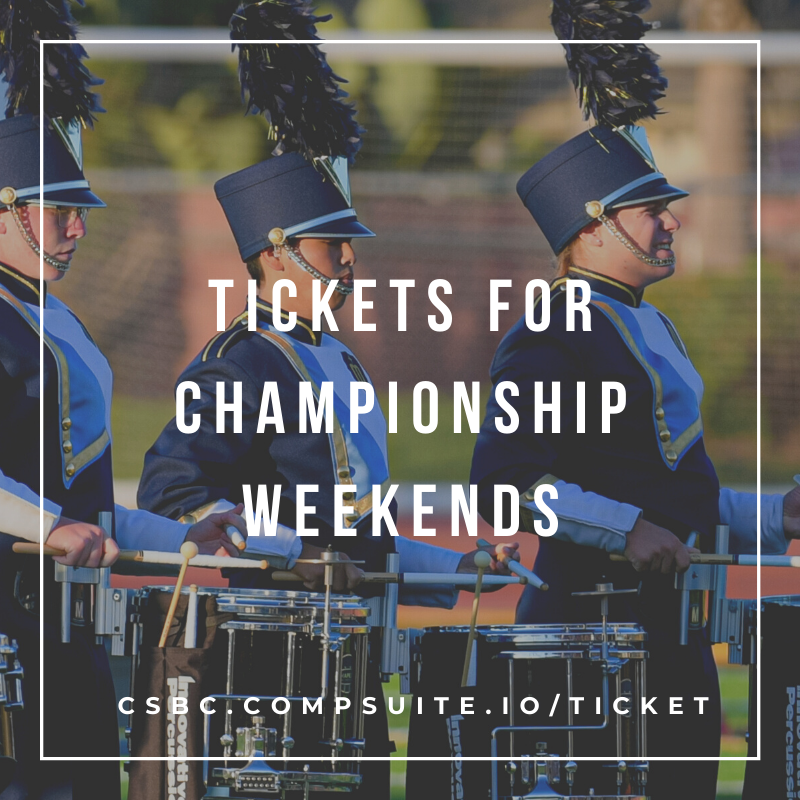 CalBandChamps's tweet photo. Get your tickets today for both championship weekends at this link: https://t.co/VL4cuBzEAJ #CSBC2019 #WhereChampionsPlay https://t.co/tENgVdrxr9