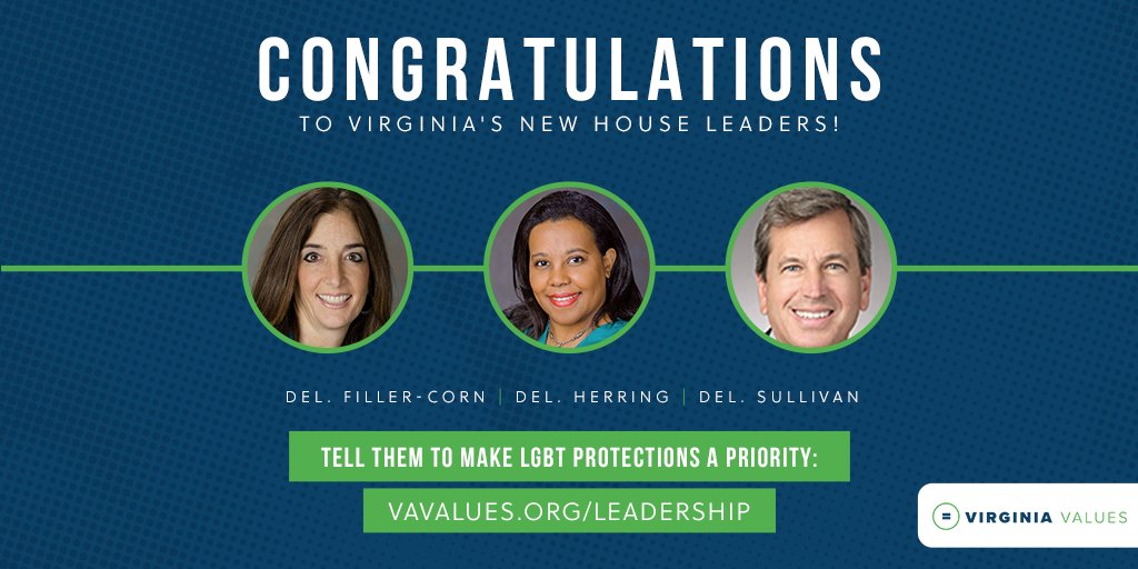 EqualityVA's tweet image. Now that we have pro-LGBT legislative leaders, we need nondiscrimination protections in employment, housing &amp;amp; public spaces for every #LGBT Virginian. Urge them to make this a priority next year: bit.ly/2q3TXBN #VAValues