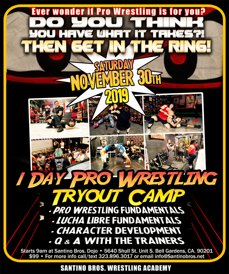 Are you interested in Pro Wrestling but not sure it's right for you?

Then check out our 1 Day Pro Wrestling Tryout Camp. 
Saturday November 30th, 2019

This is a great opportunity to give it a try before commiting to a full program. 

Sign up now! santinobros.net/wp/product/1-d…