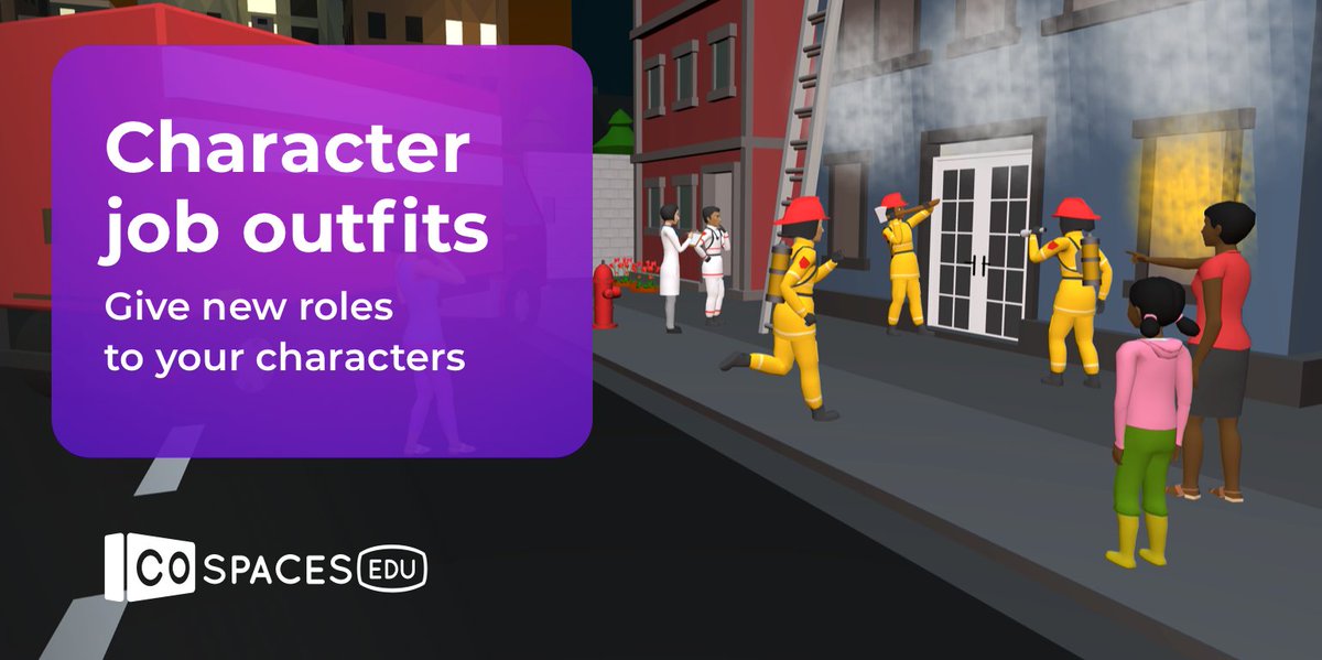 Cook, firefighter, teacher, astronaut, policeman... Go on an adventure and try to spot the new #CoSpacesEdu #character job outfits: cospac.es/7H9K #3D #VR #AR #EdTech