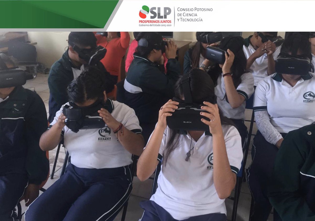 COPOCYT's tweet photo. #COPOCYT visitó la preparatoria Humberto Macías Valadéz, donde los jóvenes experimentaron ambientes de #RealidadVirtual viajando al espacio exterior. #JornadasEstatales, Proyecto apoyado por #FORDECYT, #SLP2019 https://t.co/qNPidSojLw