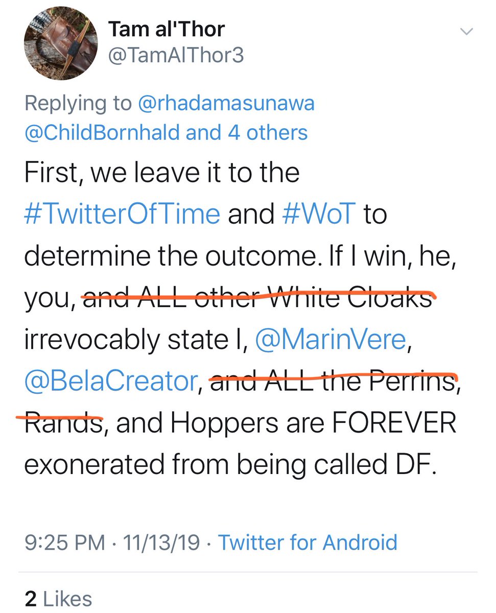 ChildBornhald's tweet photo. @ChildByar Here were the stipend Tam agreed to including the strikethroughs. You are free to call @TamAlThor3 a Darkfriend. I however am reduced to calling him a #Shadowfriend, #Darkpal, #Darkbuddy, #Nightfriend, #Lightfoe, #CreatorHater
Bela is still NOT the Creator. Hopper is still a rug https://t.co/ALZ0nWsa03