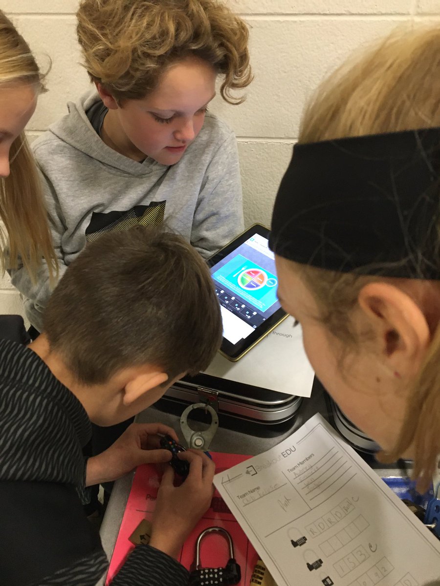 PhyEdJackie's tweet photo. My 4th, 5th, &amp; 6th graders are learning to literally “Think outside the box” to become critical thinkers while doing the physical and digital breakout boxes @breakoutEDU I love these boxes!!!! Can’t wait to design our next breakout @ckmulloy https://t.co/IwRgiRX1Vc