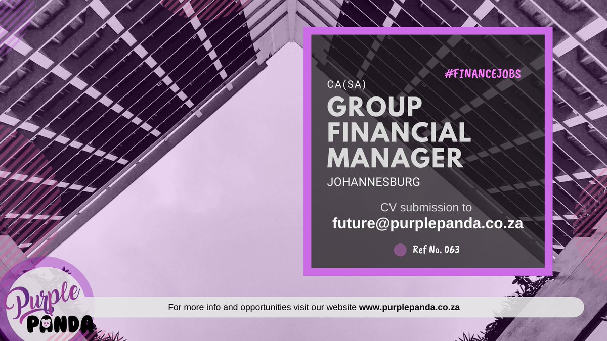 #JobAlert #FinancialManager position available.  Visit our website for more info:  purplepanda.co.za/jobs/technical…
#JobSeekersSA #Jobs #Sandton #financejobs