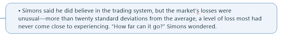 Note - In 2007 Medallion was in trouble like 2002 and Simons decided to override the system and started selling Medallion's positions. In hindsight maybe he was wrong but at that time you never knew, 20 std deviation drawdown was his trigger