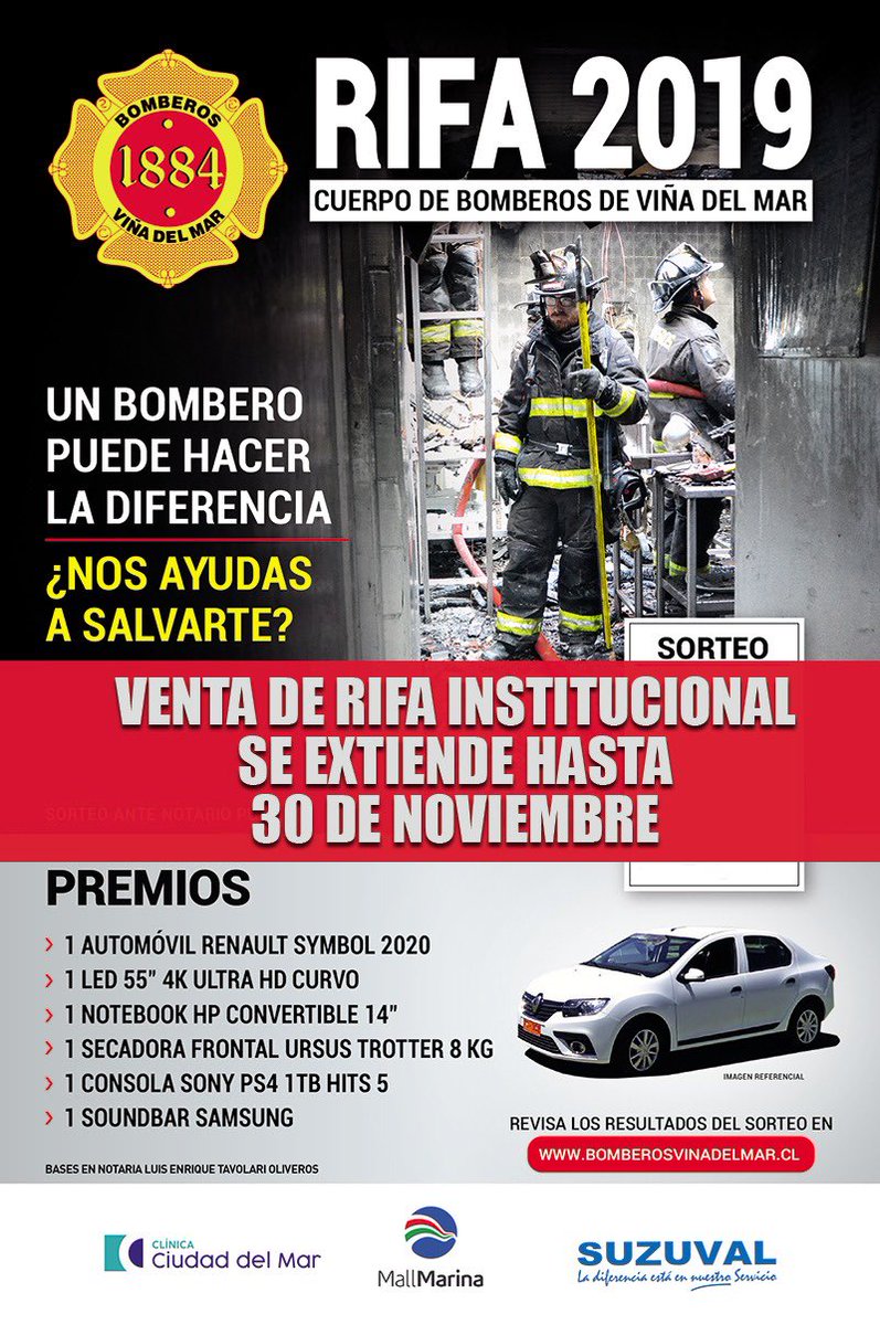 bomberosvina's tweet image. [RIFA•2019] Recordamos a la comunidad que la venta de nuestra Rifa Institucional 2019, FUE EXTENDIDA HASTA EL 30 DE NOVIEMBRE. Todavía estás a tiempo de comprar tu boleto a luca!!! Porque un Bombero puede hacer la diferencia, colabora con nuestra Rifa 2019 👩🏻‍🚒👨🏻‍🚒