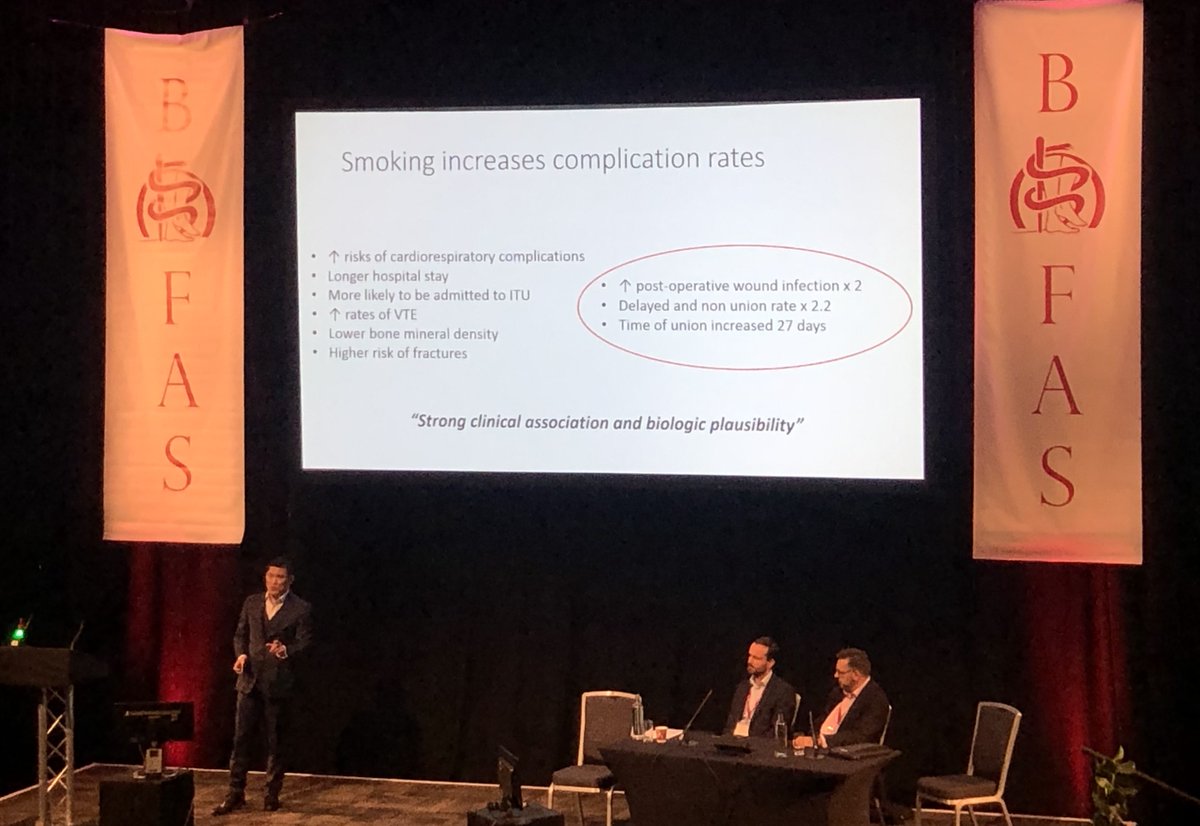 BOFAS_UK's tweet photo. Smoking in Foot &amp; Ankle Surgery.  Brilliant lecture by @BOFAS new Treasurer Mr. Hiro Tanaka. #BOFAS2019 https://t.co/q3VWzCizp5