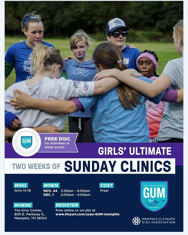 On November 24th and December 1st <a href="/gumultimate/">Girls' Ult Movement</a> will be hosting a Girl’s Ultimate Clinic (ages 13-18) at the KROC Center in Memphis. These clinics are FREE and no prior experience is necessary. Spread the word of ultimate to our youth! 
Tell your students… ift.tt/3786Db9