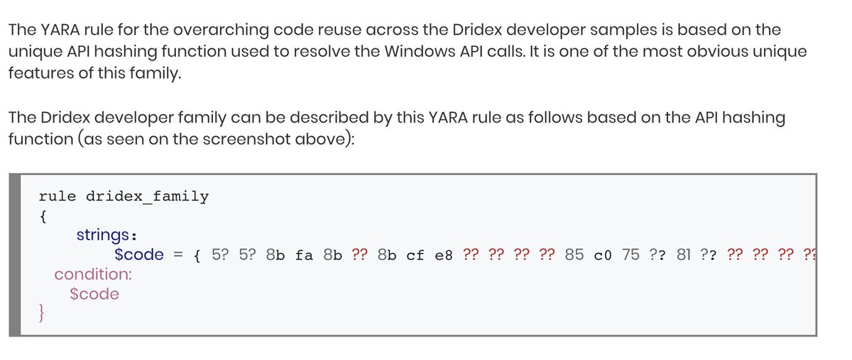 2019-11-14: Let's Learn: [Last 12th Session of RE Course] '#YARA Hunting for Code Reuse: “(Bit)|(Doppel)Paymer” #Ransomware & “#Dridex” Kinship Family' | Writing YARA Code Reuse Rules that Last | 🔦Dridex API Hashing -> #BitPaymer & #DoppelPaymer & Loader sentinelone.com/blog/yara-hunt…