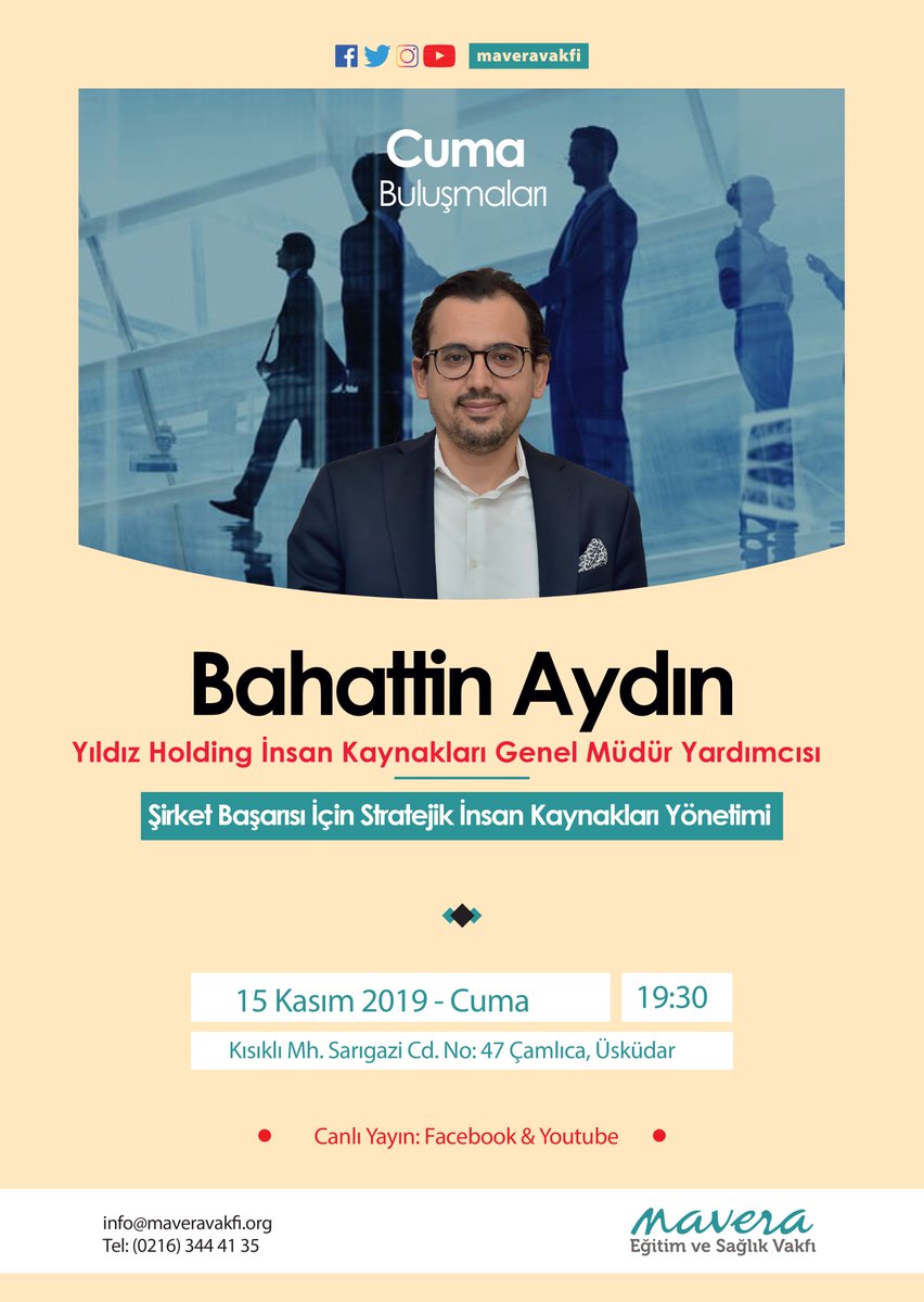 Yarın (15.11.2019) Cuma;

 Sn. Bahattin Aydın <a href="/bahattinaydin/">bahattin</a>

"Şirket Başarısı İçin Stratejik İnsan Kaynakları Yönetimi" konusuyla birlikte bizlerle beraber olacak.
 
#yonetim #stratejik <a href="/mustafakara/">Mustafa Kara</a> <a href="/MehmetKocaTr/">Mehmet Koca</a> #sirket #ik #insankaynakları #mavera #maveravakfı
