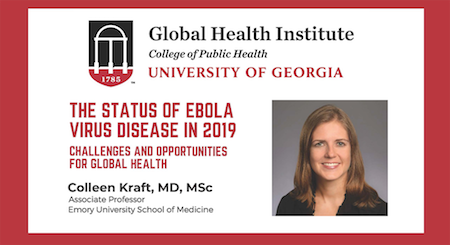 PublicHealthUGA's tweet photo. Learn more about the current status of the Ebola virus from one of the leading clinicians in the field - Dr. Colleen Kraft, @EmoryMedicine and @TheNETEC. The seminar takes place Tues. Nov. 19 at 4:00 p.m. on the UGA Health Sciences Campus. https://t.co/Y2jnn6nxq1 https://t.co/gFqve1wBdT