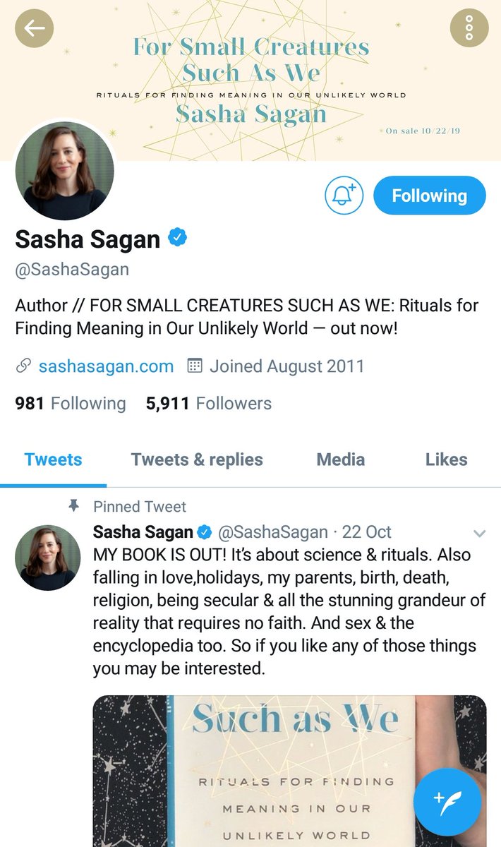Sasha Sagan - daughter of Carl Sagan and Ann Druyan - has a Twitter AND a new book! Go follow <a href="/SashaSagan/">Sasha Sagan</a>, #sciencetwitter!