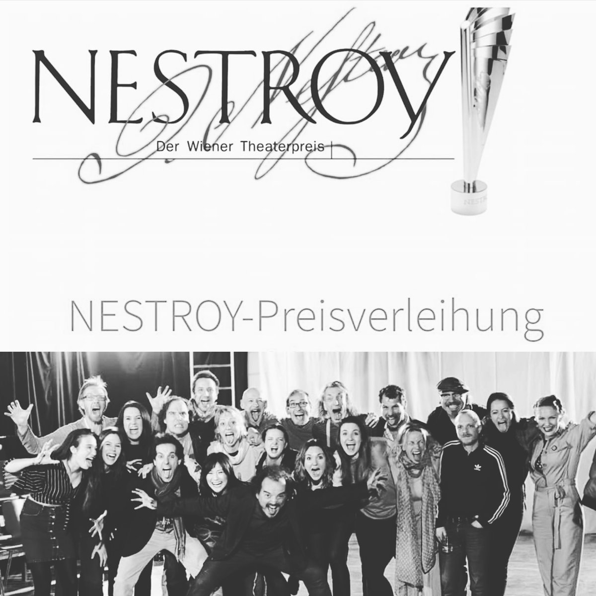 corinna_orbesz's tweet photo. 20. NESTROY-Verleihung
am 24. November 2019
im Theater an der Wien
Wir sind mit “Anstoß - Ein Sportstück“ für die beste Off-Produktion nominiert. Drückt uns bitte die Daumen!! 😊
#nestroypreis #anstoß #theaterarche #theater #nominees #offtheater https://t.co/dNWNffId3q