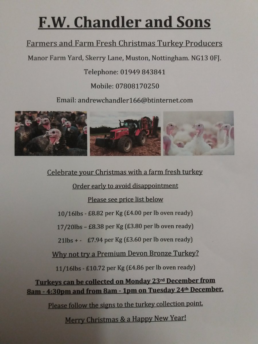 ChandlerTurkeys's tweet photo. WE ARE NOW TAKING ORDERS. ORDER EARLY TO AVOID DISAPPOINTMENT
#buymyturkey 
#Farm365
#Xmas2019 
#buylocal https://t.co/qqFcXxBzyZ
