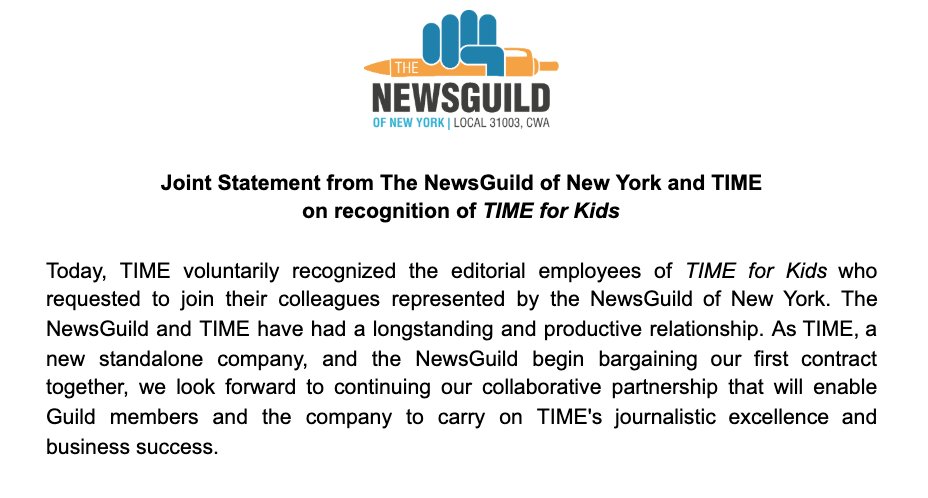 nyguild's tweet image. Welcome to the Guild and @timemagunion, TIME for Kids!  ✊ Now, let's bargain a strong contract!