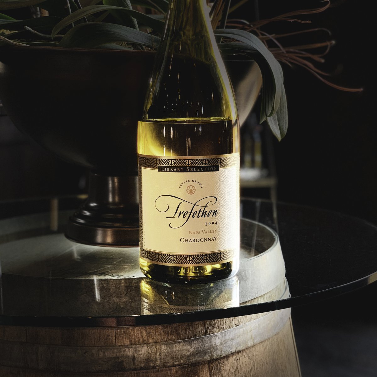 Join us today for #TBT and enjoy this spectacular and illuminating 3-liter bottle of 1994 Library Selection Chardonnay! 🤩
#trefethen #trefethenfamily #trefethenwine #tbtwine #tbttrefethen #estatewine #chardonnay #napachardonnay #visitnapavalley #napawineries  #estatevineyards