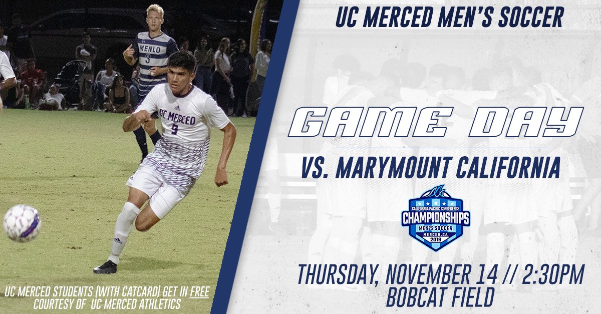 Calling all of Bobcat Nation to our California Pacific Conference semifinal match today!

🆚 Marymount California University
📍 Merced, Calif.
🏟️ Bobcat Field
⏰ 2:30pm
📺 bit.ly/2KN7cwU
📊 bit.ly/2KN7cwU
🆓🎟️ for @UCMERCED students with valid CatCard

#WeRide