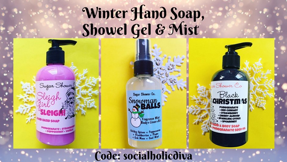 Loving our New Winter Treats! 💜☃️❄️
Winter Hand Soap, Shower Gel and Mist.

Enter Code: #socialholicdiva ---->bit.ly/2QdzsNs

#winter #christmas #snowmanballs #sleighgirlsleigh #wintertreats #gifts #christmasscents #handmade #usa #organic #crueltyfree #beauty #skincare