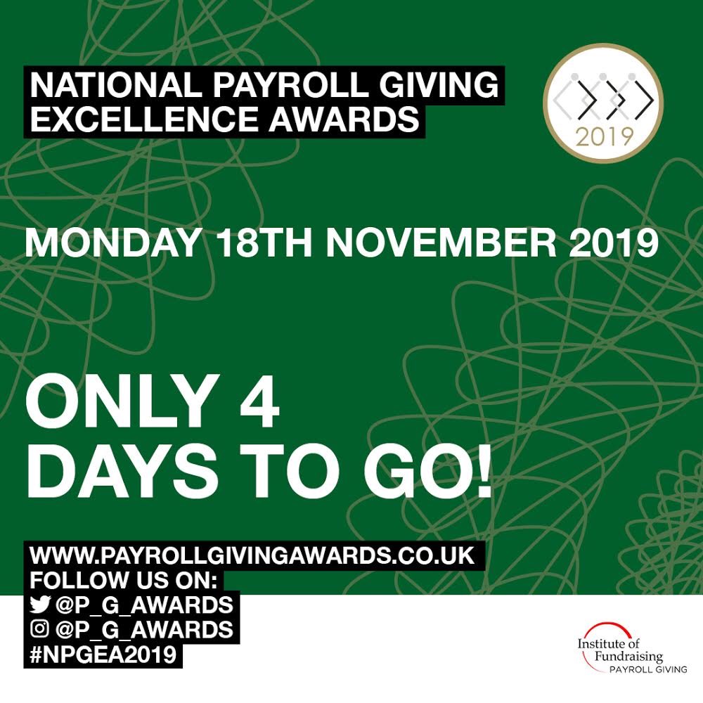 The countdown begins to the #PayrollGiving event of the year! Only 4 days to go! 👏👏👏 #NPGEA2019 #PayrollGiving #Celebration #GiveAsYouEarn #GivingBack #CSR