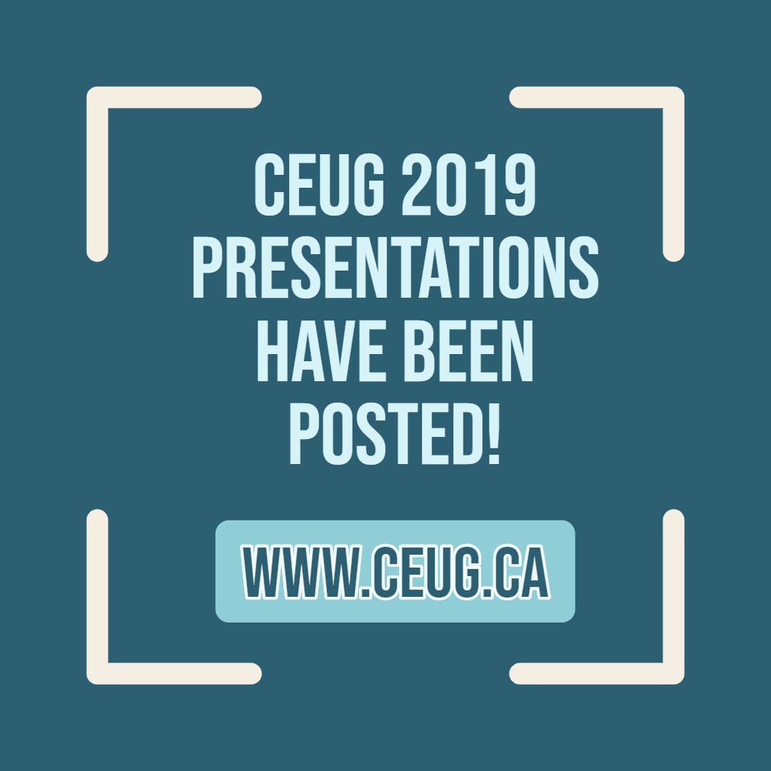 Thanks to each of the #CEUG2019 presenters who have shared their work!

Check your inbox for details.