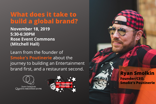 ddqic's tweet photo. Founder / CEO of Smokes Poutinerie is coming to Kingston! Learn about Ryan Smolkin's journey to founding a successful franchise, starting with building an entertainment brand first, and restaurant second. Register: https://t.co/2oCjAnj076 #YGK #queensu https://t.co/6RaYNGVU6B
