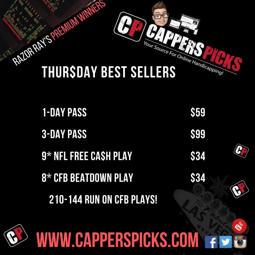 Cappers_Picks's tweet image. HUGE Thursday card locked in for the Razor. Spread winner posted on Steelers v. Browns! Ray is on an impressive 210-144 (59%) run over his last 364 OVERALL picks!  #Betting #SportsTipster #RazorRay cappe.rs/razor