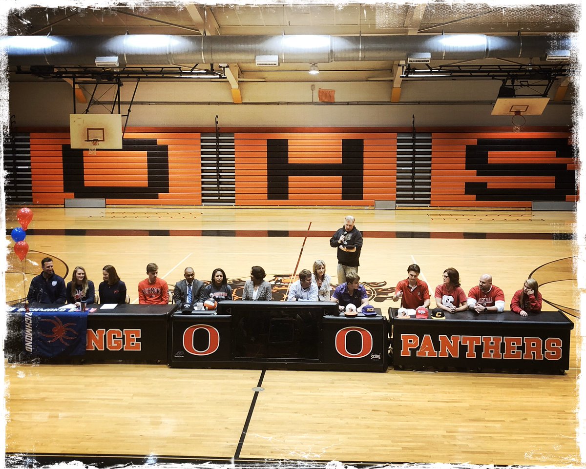 OrangeHS_NC's tweet photo. Congratulations to the following student athletes on signing their NCAA letters of intent today:   @OrangeHS_Vball Brooke Fryar with @GWU_VB, Soccer’s Taylor Montague with @SpiderSoccer, and @baseballorange Cooper Porter with @NCStateBaseball and Joey Bernini with @ECUBaseball https://t.co/5eOShY84el
