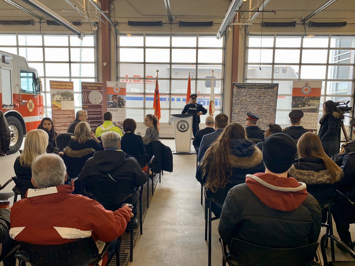 CllrRTylerMorin's tweet photo. The message is clear - WE WILL NOT TOLERATE IMPAIRED DRIVING ON OUR ROADS! This morning at @TownOfAjax Emergency Fire HQ with my #AjaxCouncil colleagues and our community partners for the 31st Annual Festive R.I.D.E. Campaign kick-off. #preventtheevent @DRPS @maddcanada https://t.co/QAit6IGOOQ
