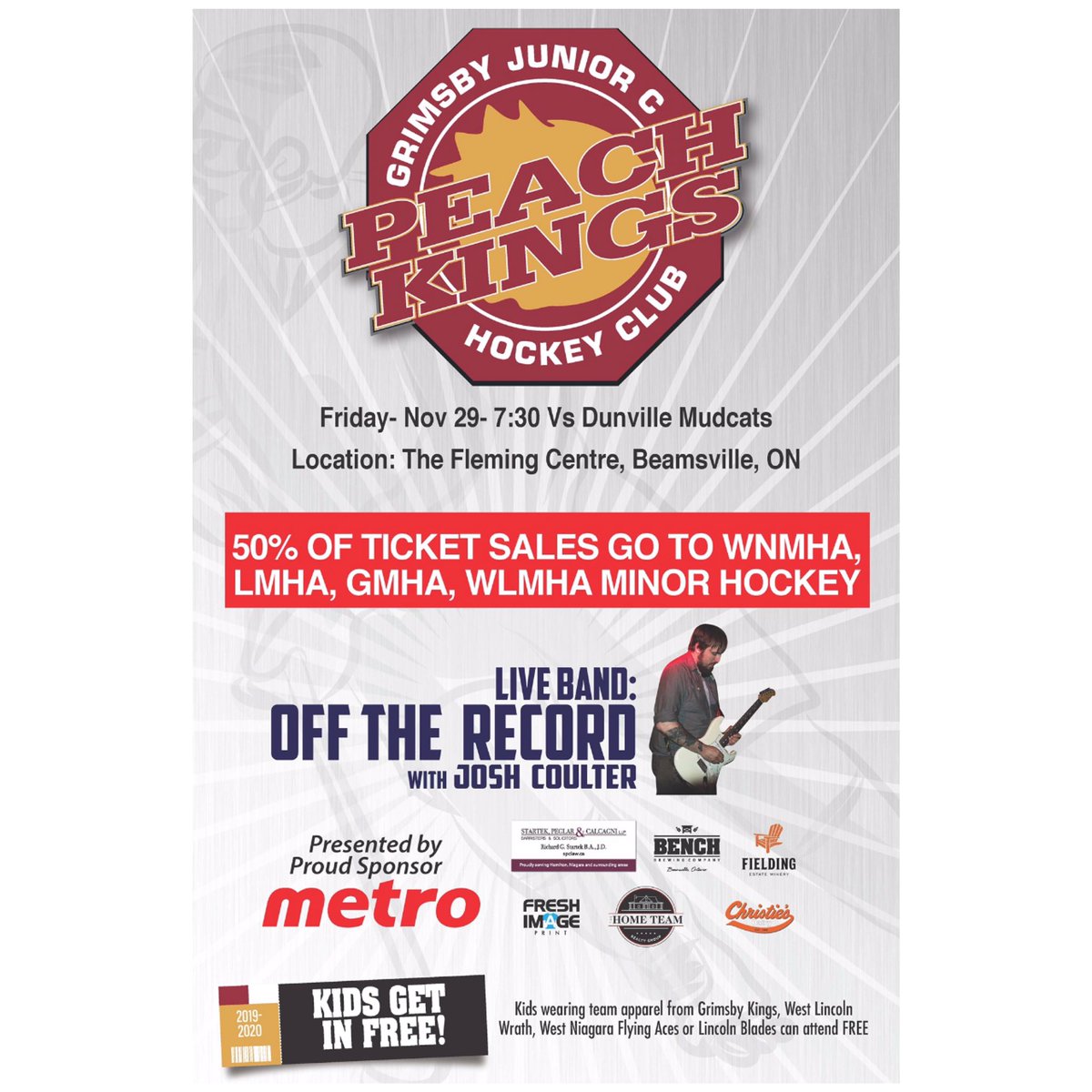WNMHA is proud to present a special event featuring the Grimsby Peach Kings! All players wearing their minor hockey association jerseys are free to the game! #PeachKings #GrimsbyON #JrC #JrCHockey #WNMHA #LMHA #WLMHA #GMHA