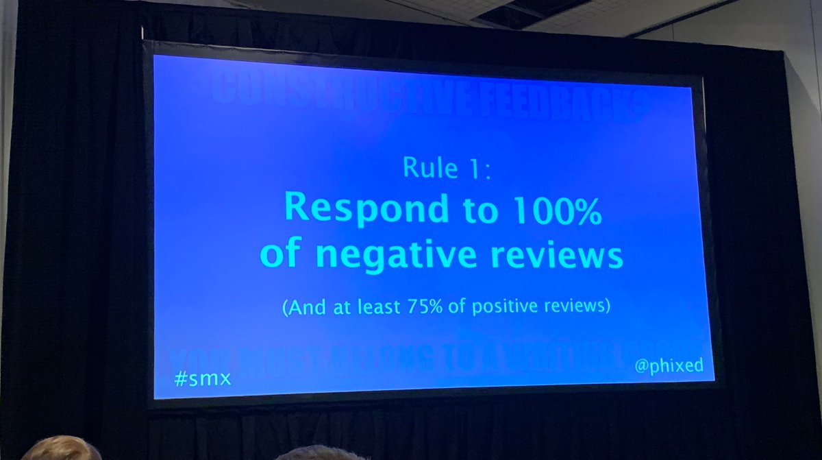 Rules for handling negative reviews. Respond to all negative reviews. Thank them and move discussion offline. Then take action! <a href="/phixed/">Adam Dorfman</a> #smx