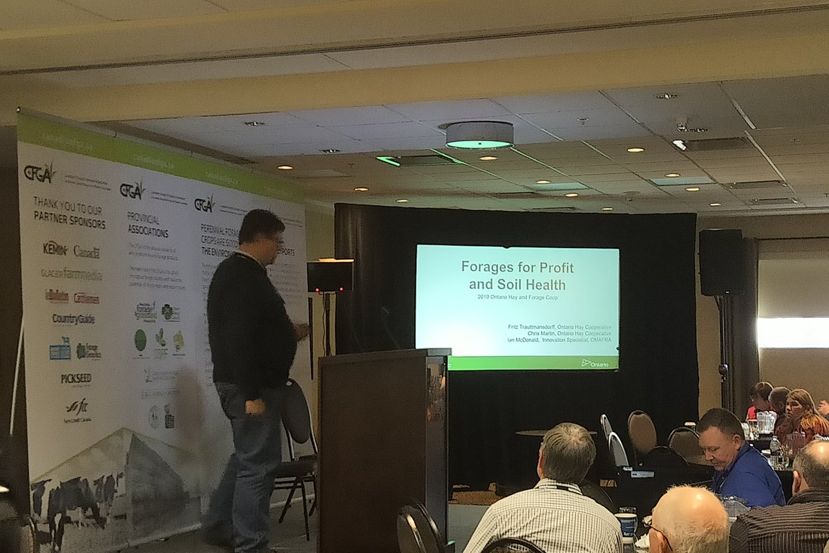 haysngraze's tweet photo. .@fritzthefarmer: consider hay production as a complement to cash crop production. A 4-wheeler is more stable than a 3-wheeler (corn-soy-wheat) #CFGA19 https://t.co/wymhSeFj4Q