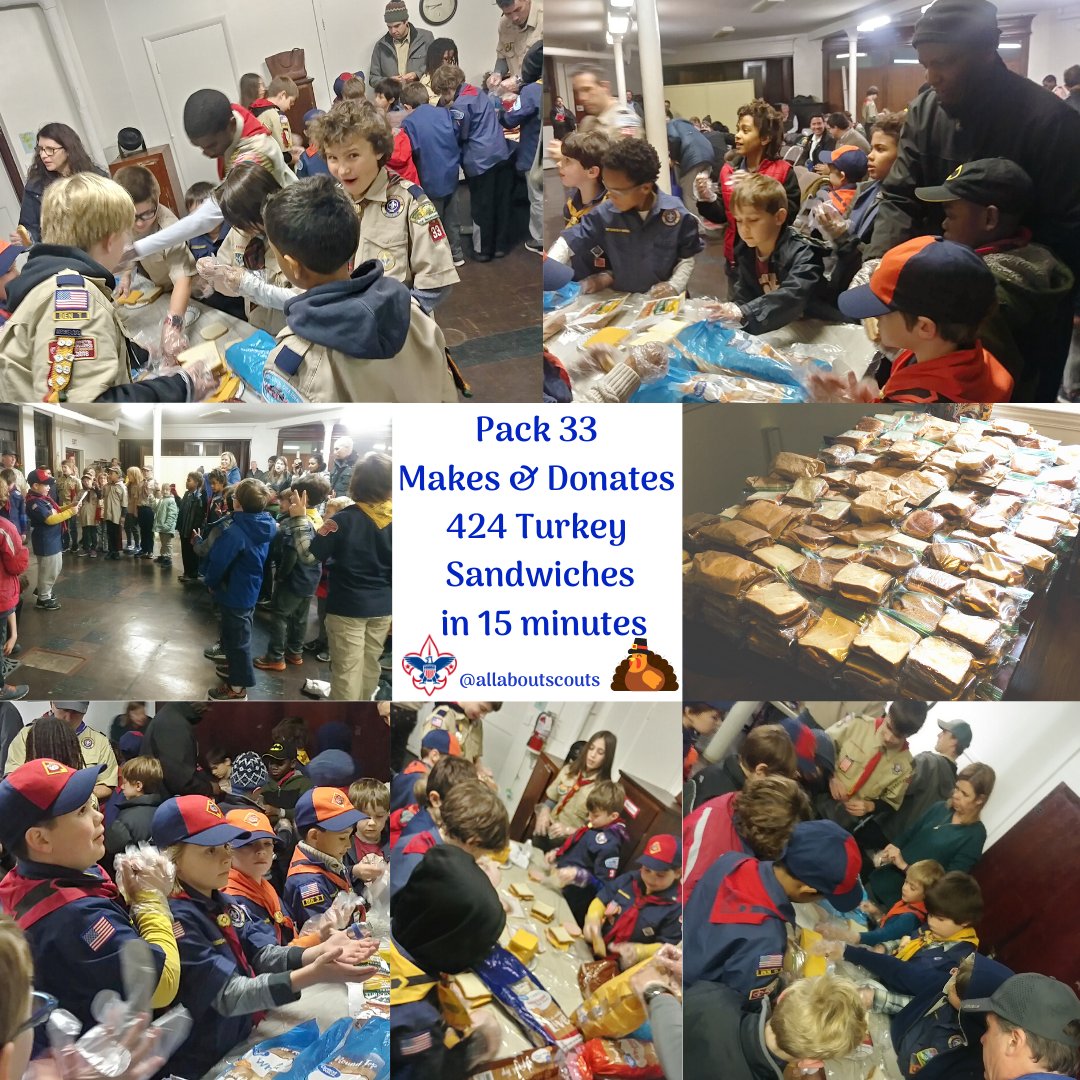 allaboutscouts's tweet photo. What can you do in 15 minutes? Have @thecubscouts in your @NCACBSA #Pack33 & @boyscouts Den Chiefs make 424 Turkey sandwiches for @MarthasTableorg to help out this #thanksgiving season!🙌🏽⚜
🦃https://t.co/HAEUF27DCr
#allaboutscouts #givetothemaxday #agoodturn #proud #cubmaster https://t.co/HsgMnAq1bn