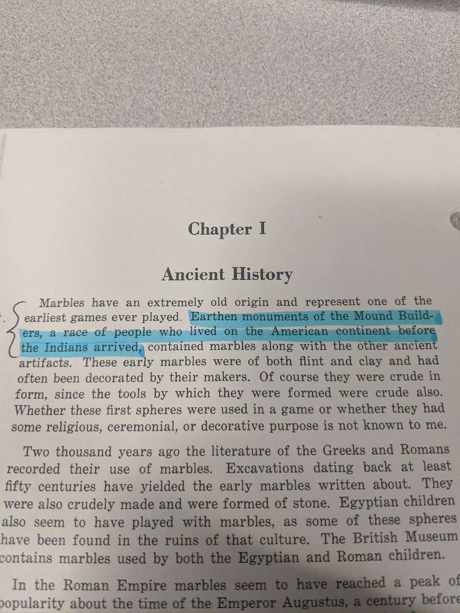 ChrisDaveAllen's tweet photo. Doing some research on clay marbles and the second sentence of this book brings up the "race" of the mound builders. It's been a while since I face palmed myself so hard. #Racisim #IngienousArchaeology #MythOfTheMoundBuilders #ArchaeologyActivism #scicomm https://t.co/E7LEQiobNj