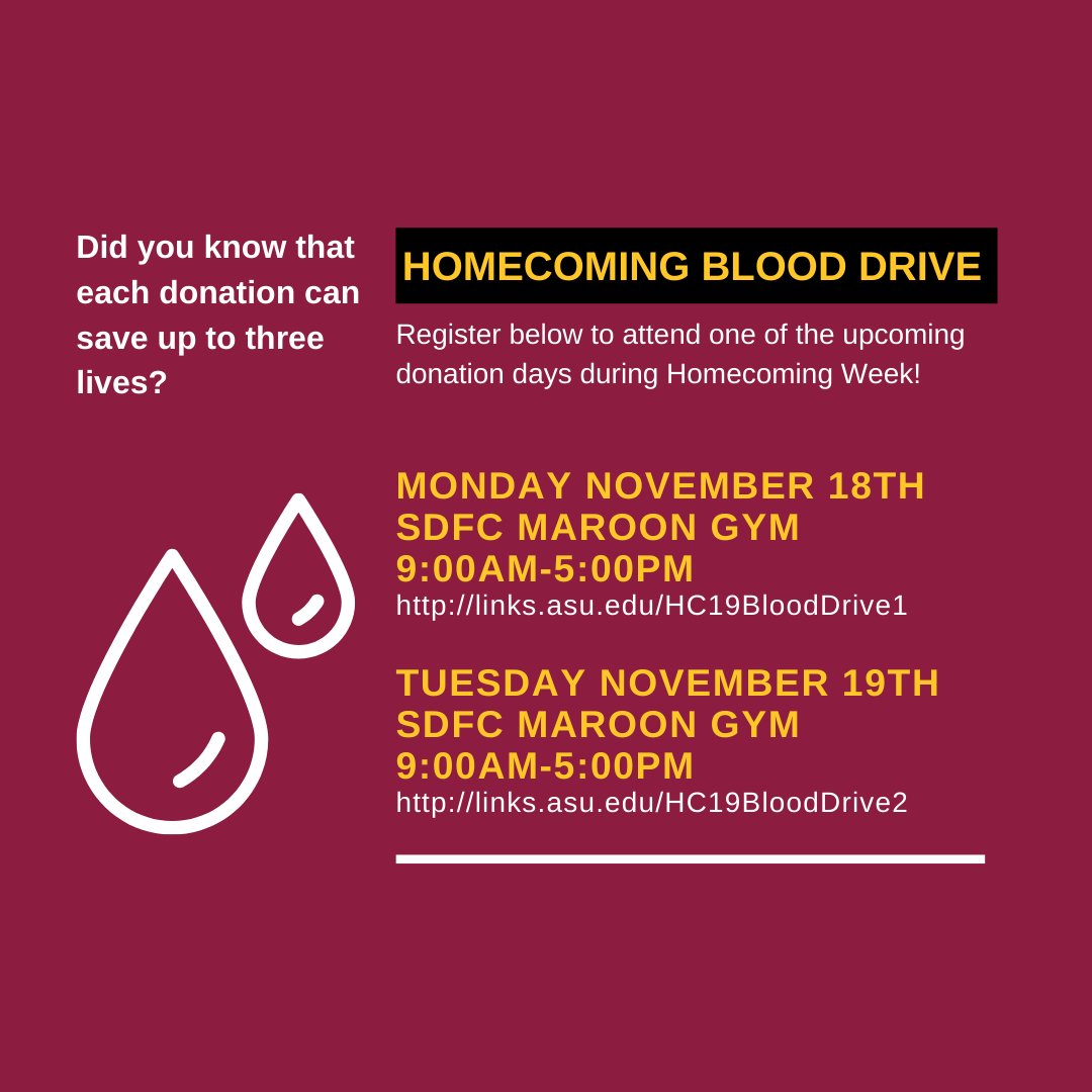 Homecoming week is coming up! Sign up for the Homecoming Blood Drive next week.
