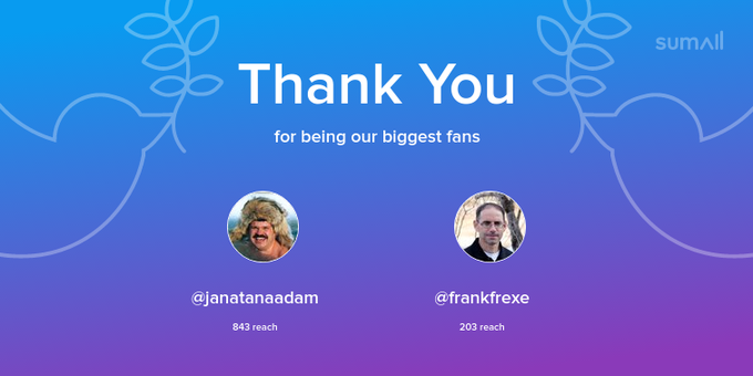 Our biggest fans this week: janatanaadam, frankfrexe. Thank you! via https://t.co/df4KMnTtsg https://t