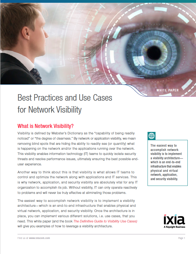 KeysightNAS's tweet photo. Network visibility enables IT teams to quickly isolate security threats and resolve performance issues to ensure the best possible end-user experience. This white paper explores 6 distinct ways that network visibility can provide clear and distinct value. https://t.co/GOT2aJo3Lf https://t.co/h4oJv9NFfm
