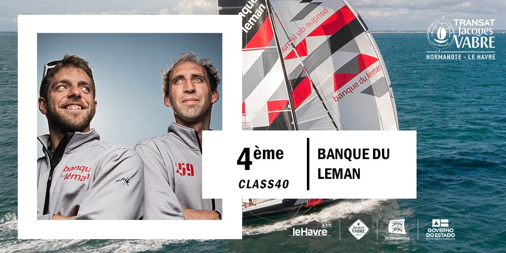 🏆 ARRIVÉE 

Simon Koster et Valentin Gautier sont à la 4e place de la #TransatJV en Class40 à bord de Banque du Leman 🏁

➡ Temps : 18j, 12h, 29min, 4sec
➡ Milles parcourus :  4 809,13 milles
➡ Vitesse moyenne :  10,82 nœuds
➡ Écart au premier : 0j, 20h, 7min, 41sec