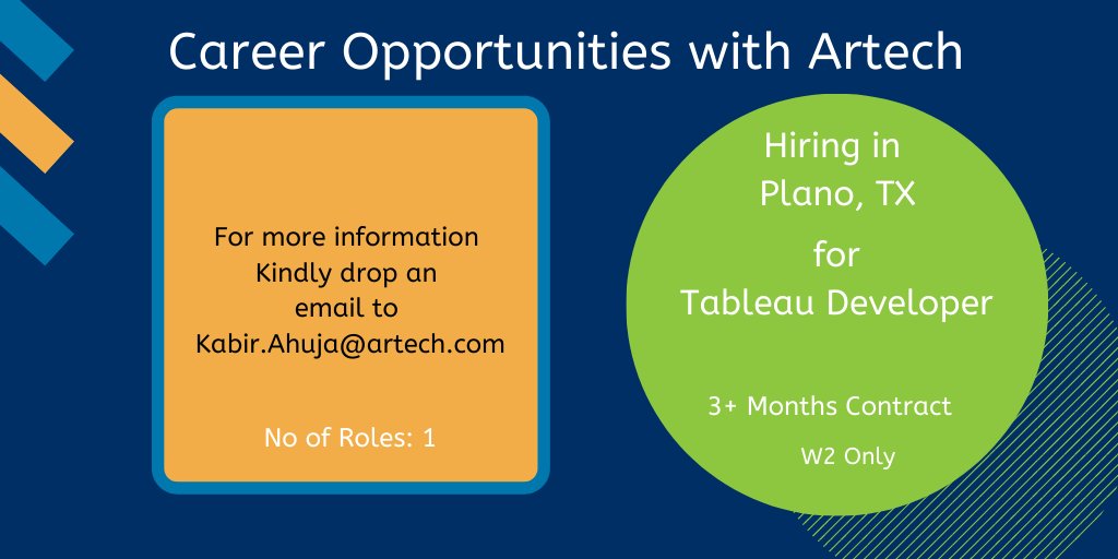 Hiring for a Tableau Developer, experience working across large environments with multiple operating systems is required #applytoday #Job #Jobs #Artech