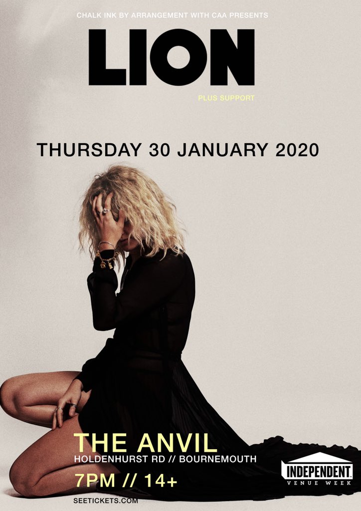 NEW SHOW
30.01.20 - <a href="/TheAnvilRockBar/">The Anvil</a>
Part of @IVW_UK

@iamlionofficial has a belting, nape-tickling vocal that can hit both the bluesy depths and the soulful heights. Come hear for yourself! Last seen in Bournemouth supporting The Vaccines.

🎟 bit.ly/LionTheAnvil

#Lion #IVW