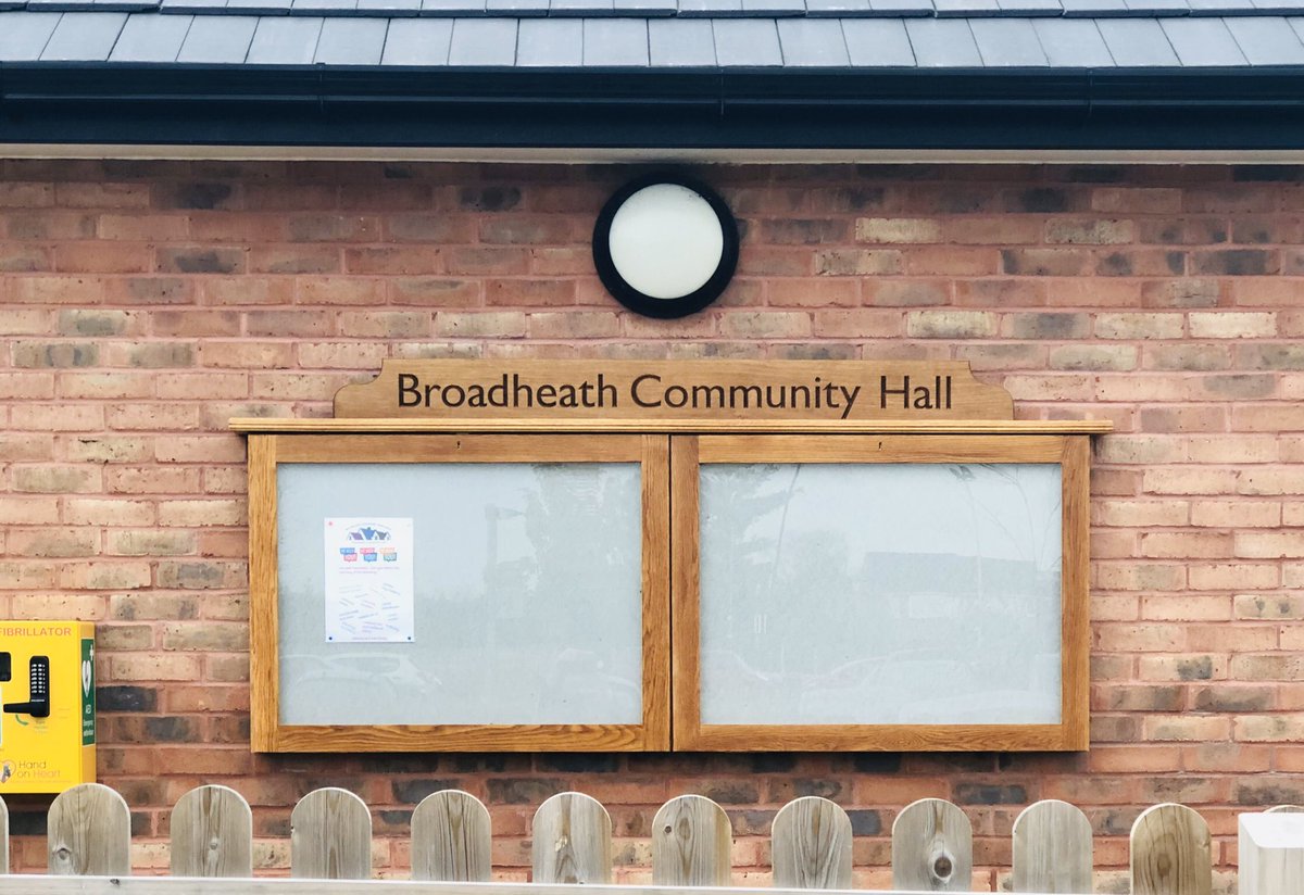 BCAAlty's tweet photo. Thank you to Kevin @ChapelntheField for the wonderful new notice board. This is a welcome addition to #Broadheath #Community Hall which will help local residents and hall users to keep informed. https://t.co/hUSutiZc4O