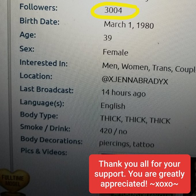 Reached 3K followers!!! Thank you all for your love and support. I appreciate you ❤💋🥰😘😍 #cammodels #cam<a href="/tag/bbw"class="tags"><span>#bbw</span></a><a href="/tag/bisexual"class="tags"><span>#bisexual</span></a><a href="/tag/cam"class="tags"><span>#cam</span></a><a href="/tag/chaturbate"class="tags"><span>#chaturbate</span></a><a href="/tag/cammodels"class="tags"><span>#cammodels</span></a><a href="/tag/cammingisnotporn"class="tags"><span>#cammingisnotporn</span></a>