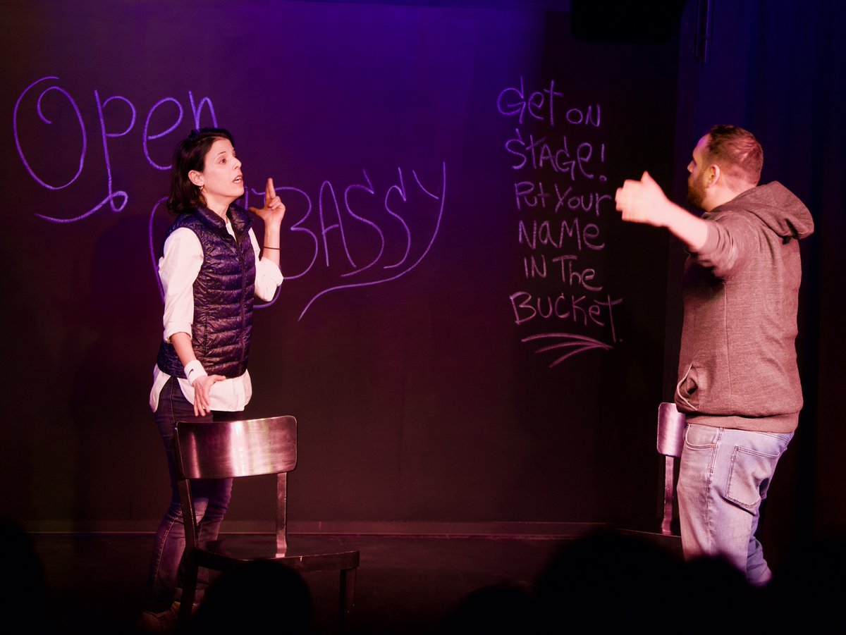Ratibortheater's tweet photo. #ImproEmbassy #Berlin #Kreuzberg #Thursdays #international #english #improv #impro #improvisation #comedy #OpenStage #ComeOnOver #Volunteer #FirstTime #SpotlightOn #SmallScenes #brave #HaveDecidedToDanceAndNotToBattle #QuickFromHeavenToHell #sisters #fear #RatiborOnFB @The_ElDubs https://t.co/bAPi9DZrdL