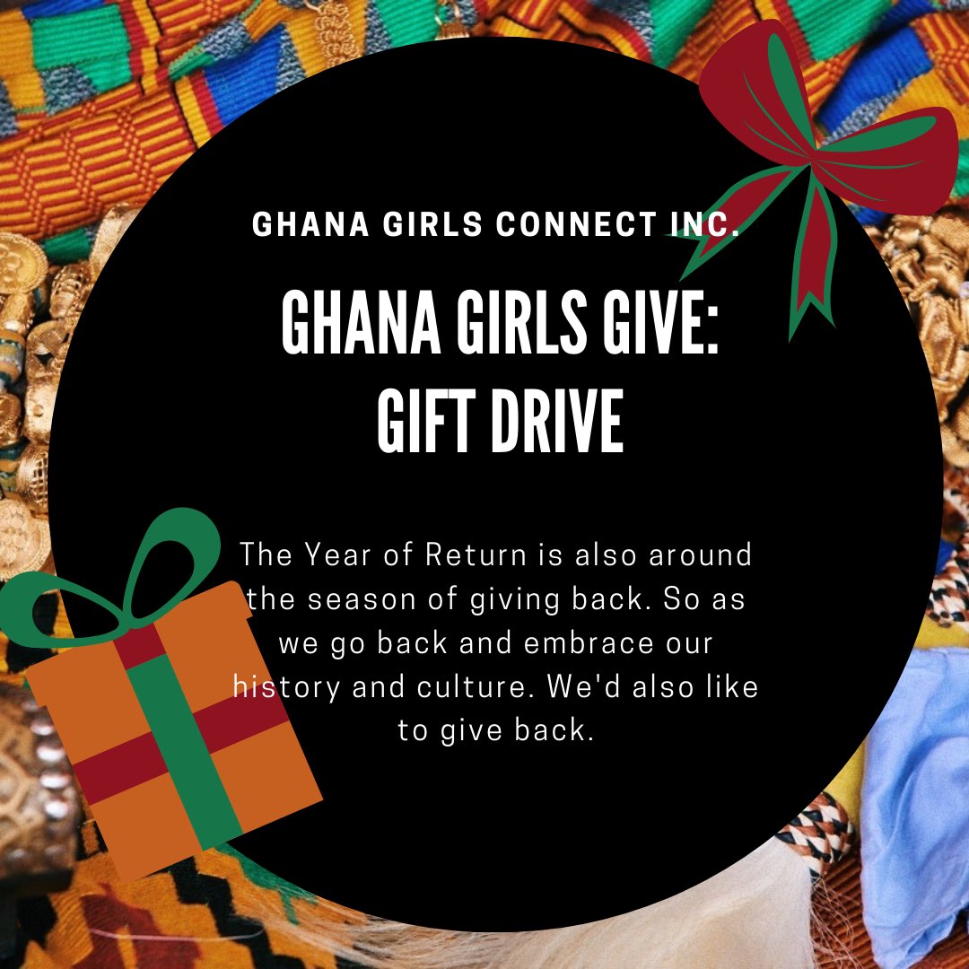 GHGirlsConnect's tweet image. Have any toys, clothes, shoes, books, or anything you would like to gift🎁? It’s official the Holiday Season and we are ready to give! As we return home to Ghana this Christmas 🎄 we want to go baring gifts for the less fortunate, #GhanaGirlsGive! Happy Holidays♥️
#YearOfReturn